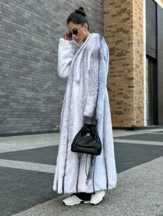 Длинная шуба из натурального импортного меха норки крестовки - фото 7