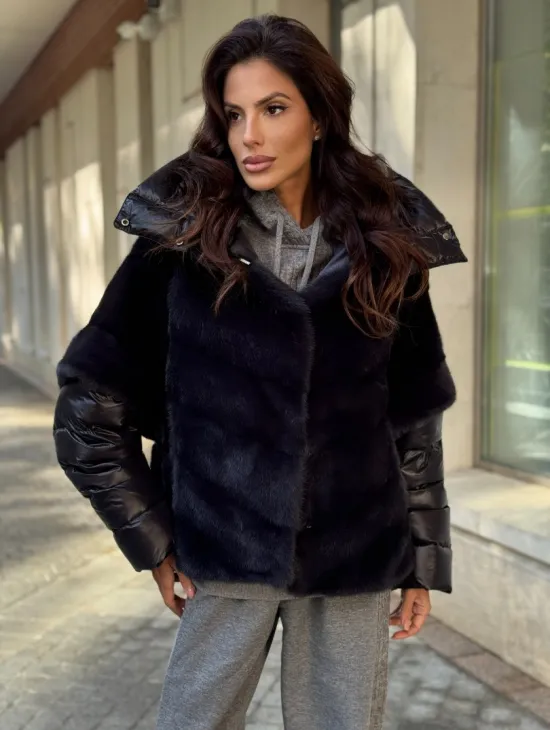 Женская меховая норковая куртка -темный графит - фото 1
