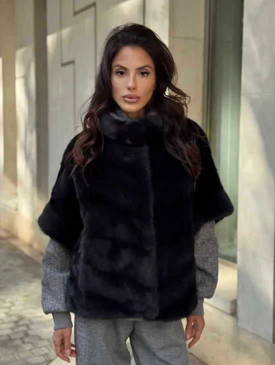 Женская меховая норковая куртка -темный графит - фото 8