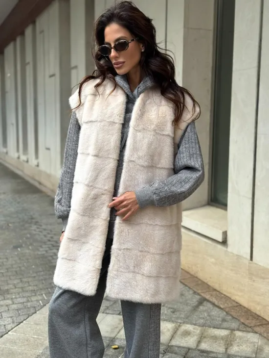 Комбинированный жилет из меха норки и шерсти - фото 3