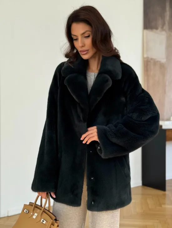 Шуба норковая темно-зеленая - фото 4