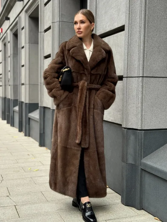 Норковая шуба - цвет соболь - фото 0
