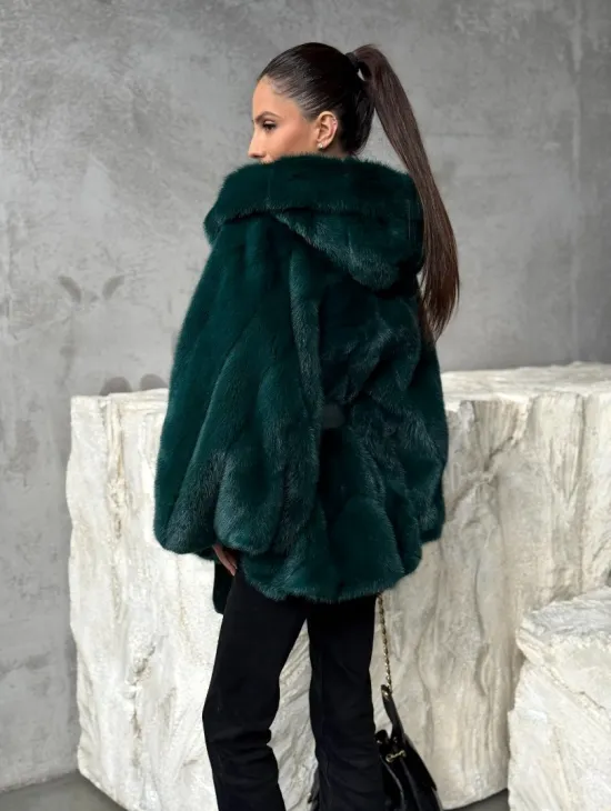 Норковый полушубок с капюшоном - фото 8