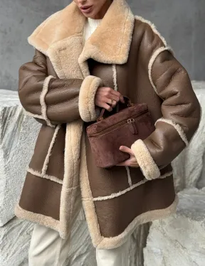 Коричневая женская дубленка - фото 4