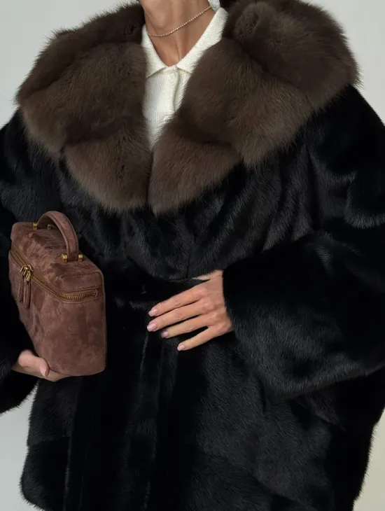 Норковый полушубок с капюшоном - летучая мышь - фото 1