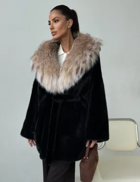 Норковый полушубок с капюшоном рысь - фото 7