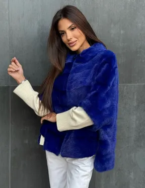 Синяя норковая кофта на молнии - фото 3
