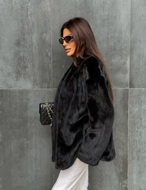 Черный норковый полушубок V-образный воротник - фото 9