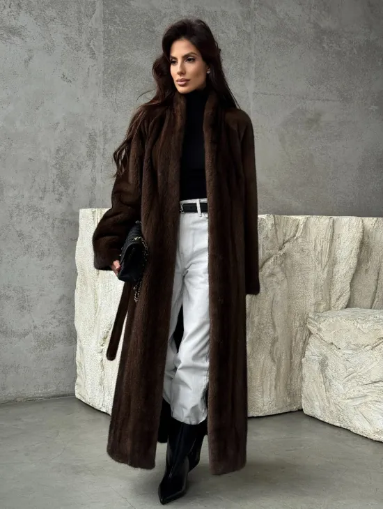 Пальто из норки с V-образным воротом - фото 8