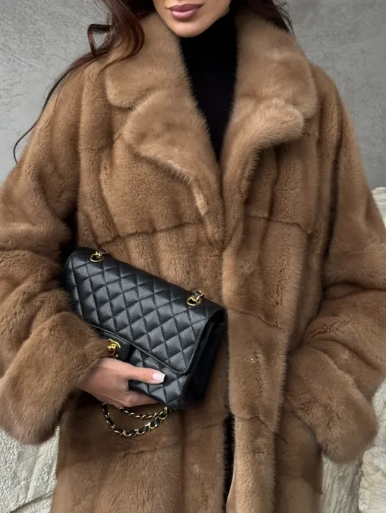 Бежевая норковая шуба oversize - фото 2