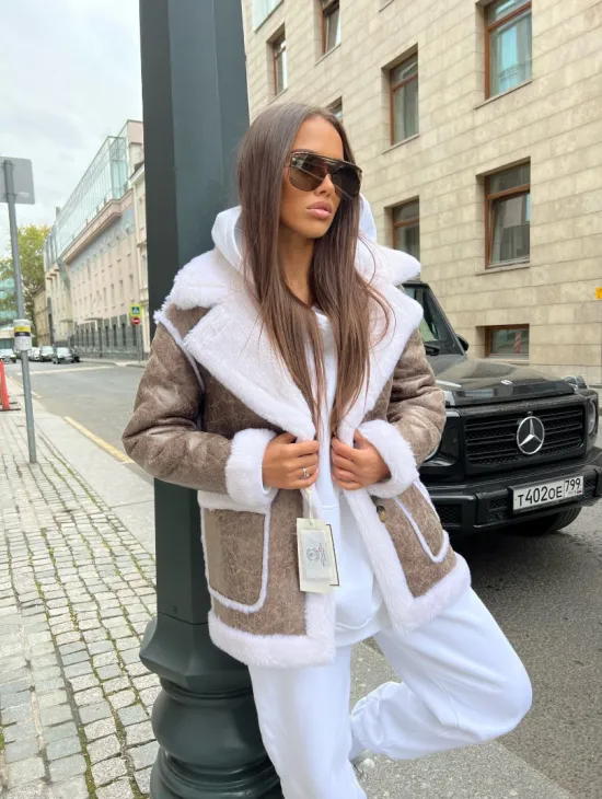 Двухсторонняя дубленка - шубка из шерсти мериноса - фото 3