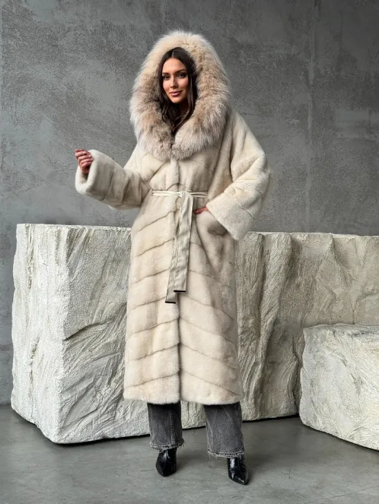 Норка шуба паркет с капюшоном рысь - фото 8
