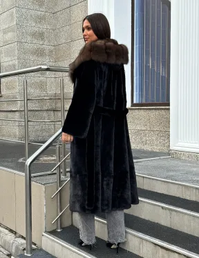 Черная норковая шуба с капюшоном куница - фото 8