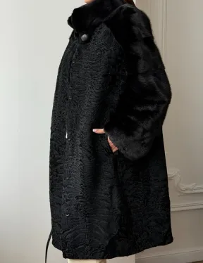 Шуба из каракуля с норкой - стойка воротник - фото 2