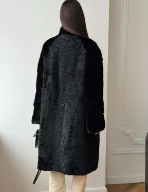 Шуба из каракуля с норкой - стойка воротник - фото 9