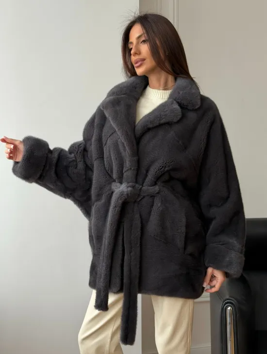 Шуба норковая летучая мышь - графит - фото 9