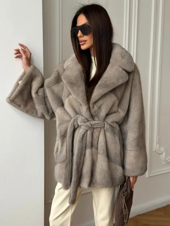 Норковый полушубок в натуральном цвете Silver - фото 8