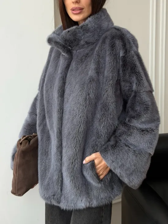 Короткая норковая шуба - стойка воротник - фото 3