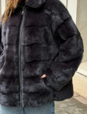 Норковая куртка на молнии - графит - фото 1