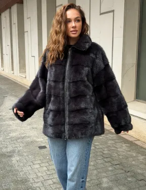 Норковая куртка на молнии - графит - фото 4