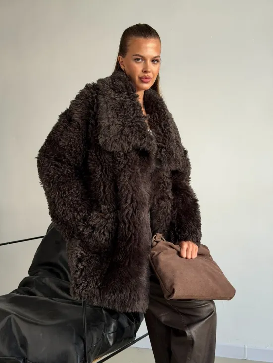 Дублёнка коричневая из овчины - тиградо - фото 8