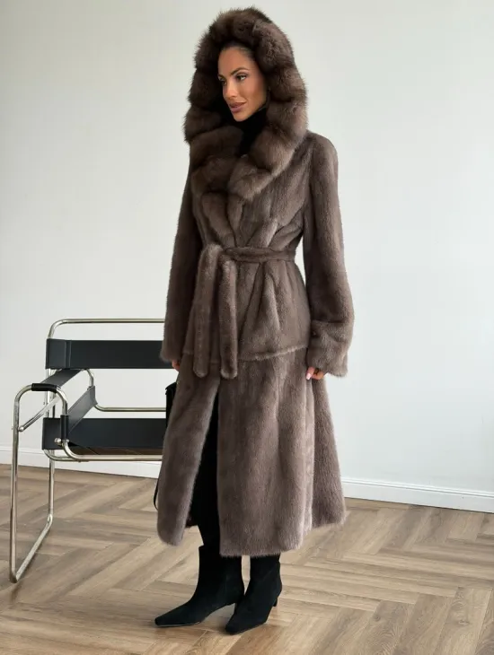 Шуба норковая длинная с капюшоном - фото 7