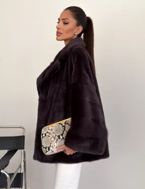 Норковый полушубок - цвет инжир - фото 7