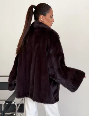 Норковый полушубок - цвет инжир - фото 2