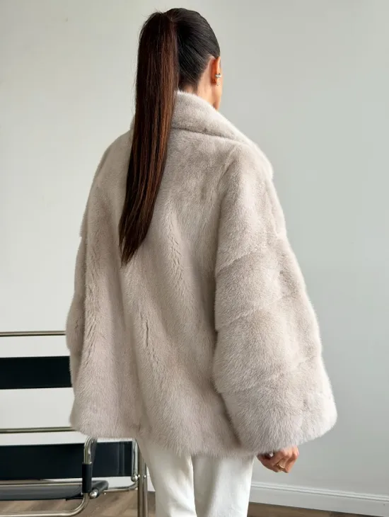 Светлый норковый полушубок - английский воротник - фото 4