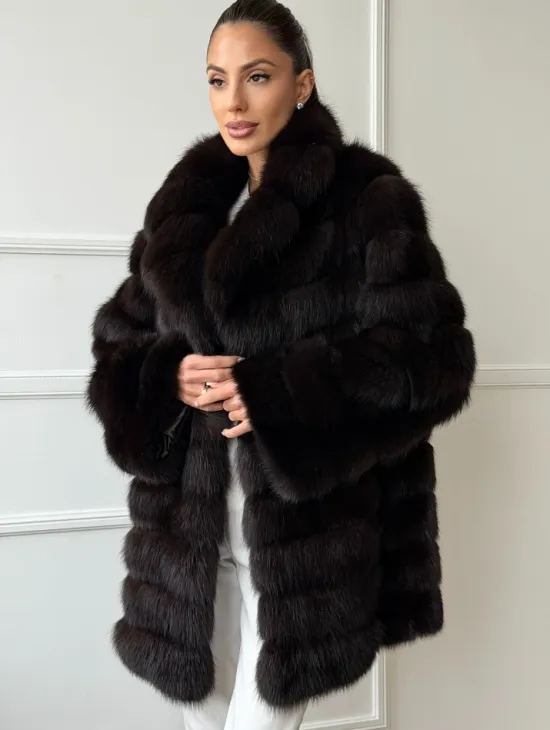Шуба из куницы английский воротник - фото 4