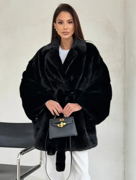 Черная норковая шуба - летучая мышь - фото 0