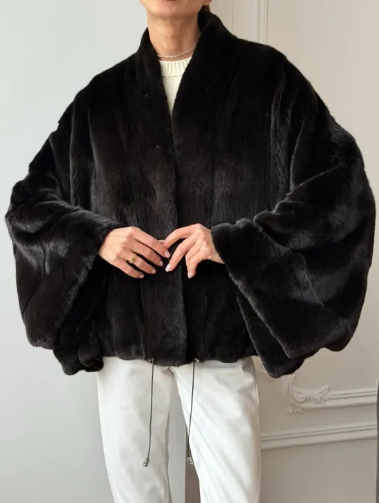 Короткая норковая шуба - пончо - фото 2