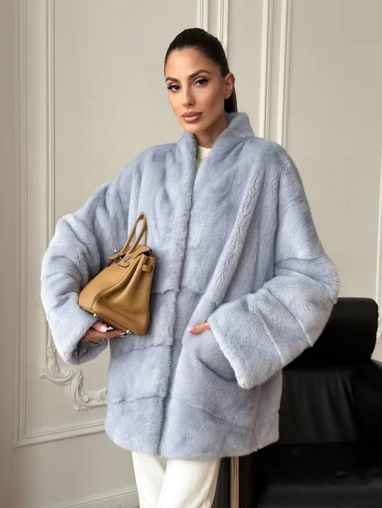 Голубая норковая шуба - жакет - фото 8