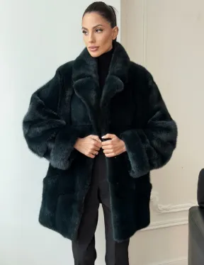 Зеленая норковая шуба - жакет - фото 6