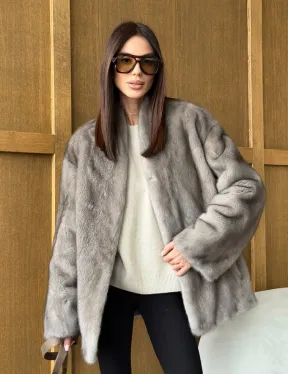 Норковый жакет в натуральном сером цвете - фото 12