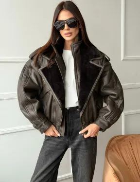 Стильная куртка - дубленка из овчины - фото 0