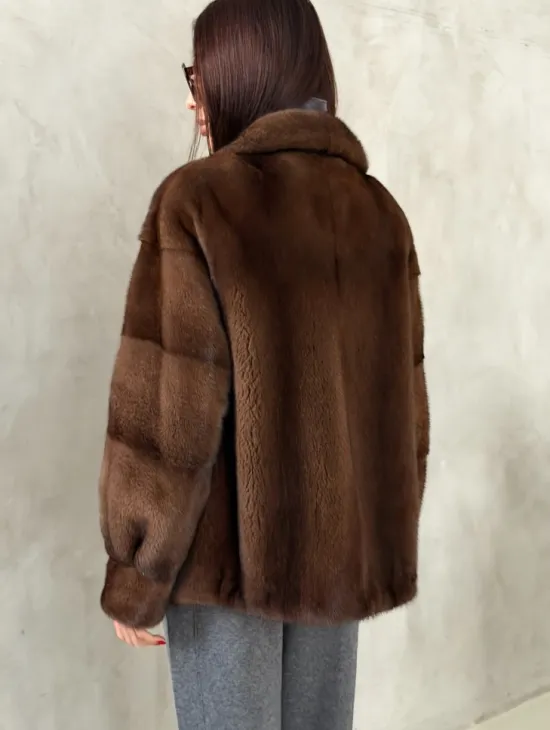 Короткая норковая шуба под соболь - фото 4