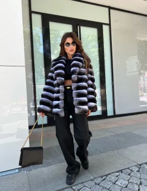 Шуба из меха шиншиллы с шалевым воротником - фото 3