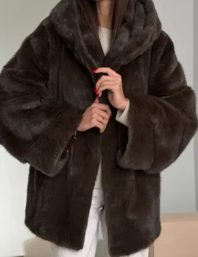 Зимняя норковая шуба с капюшоном - фото 2