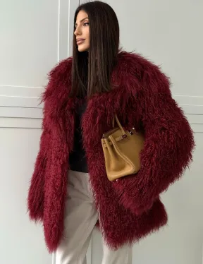 Шуба из ламы PREMIUM - бургунди - фото 7