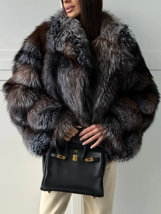 Шуба из меха блюфрост - воротник английский - фото 3