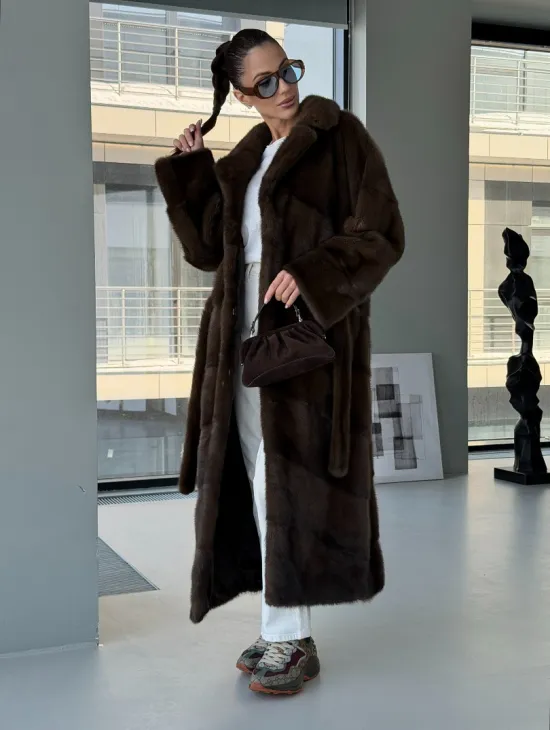 Коричневая норковая шуба - кимоно - фото 9