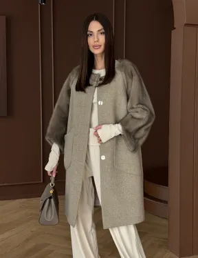 Женское пальто с меховыми рукавами из норки - фото 14