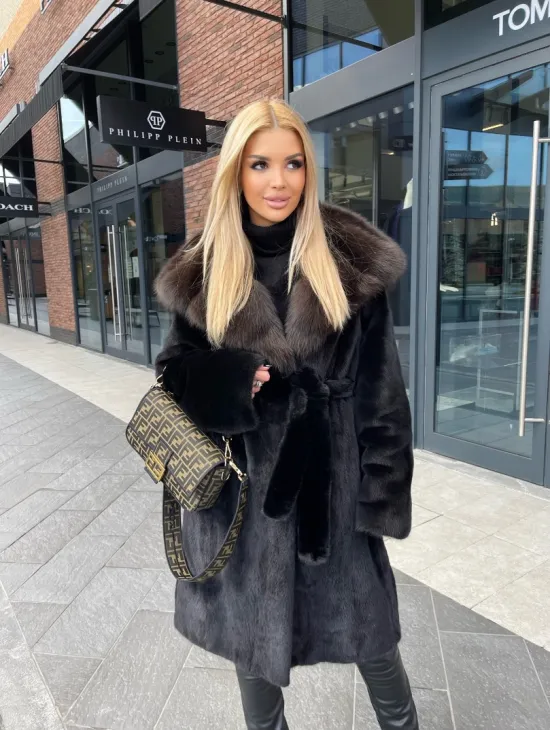 Норковая шуба с капюшоном из меха соболя  седена 1/2 - фото 3