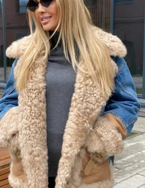 Куртка джинсовая с отделкой из натуральной овчины - фото 3