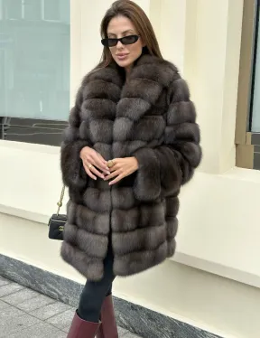 Роскошная шуба из меха баргузинского соболя - воротник шаль - фото 0