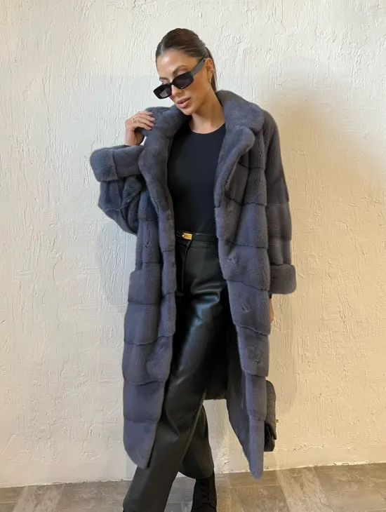 Шуба серого цвета из меха норки ПРЕМИУМ качества - фото 6