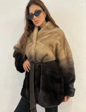 Короткая шуба из меха норки - эффект деграде - фото 4