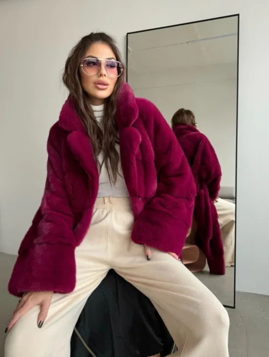 Шуба из плюшевой норки VELVET - цвет пурпур - фото 1