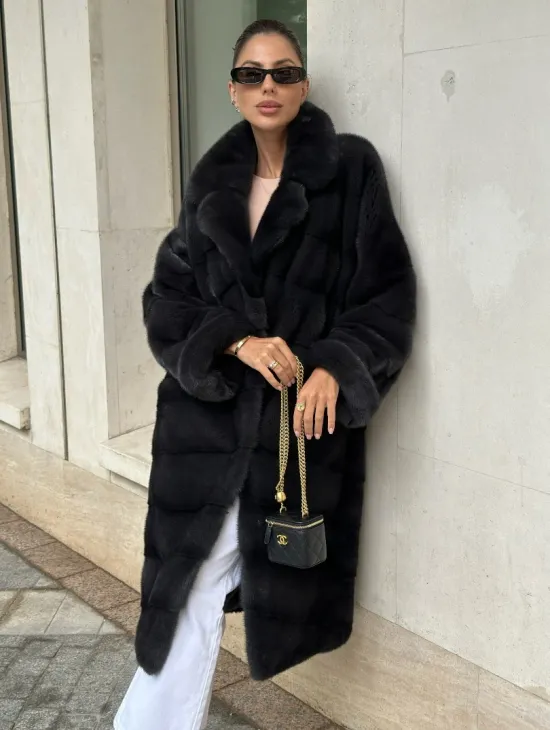 Шуба норковая кимоно - темный графит - фото 1